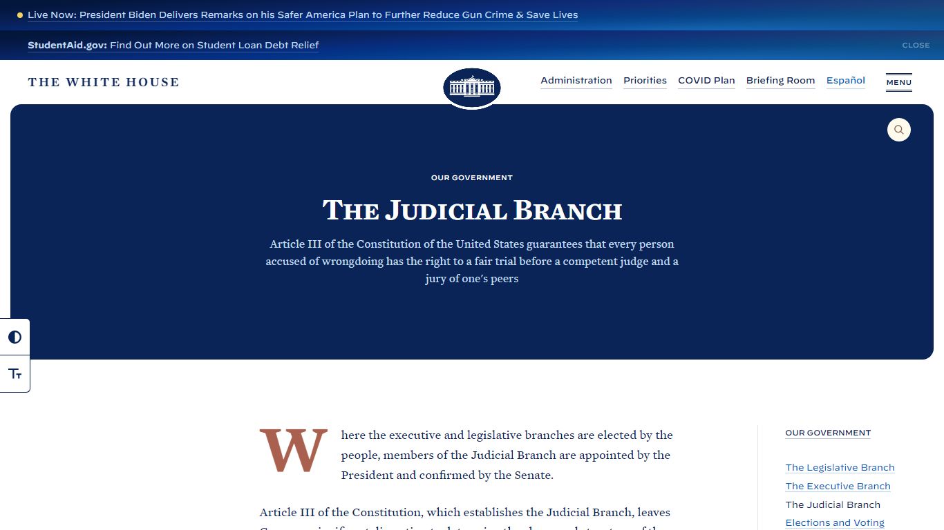 The Judicial Branch - The White House