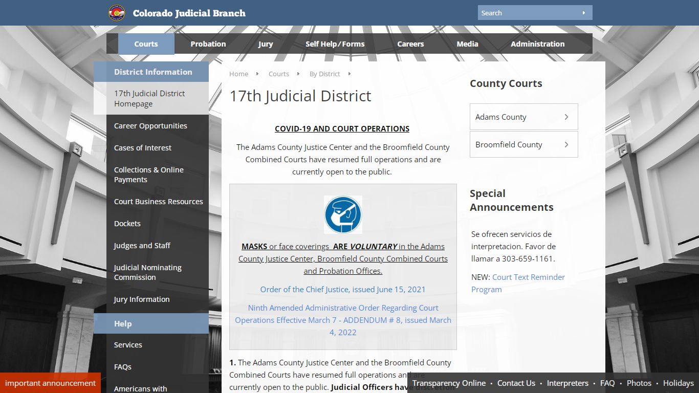 Colorado Judicial Branch - 17th Judicial District - Homepage